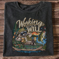 Working Against My Will Raccoon Bass Fishing T-Shirt