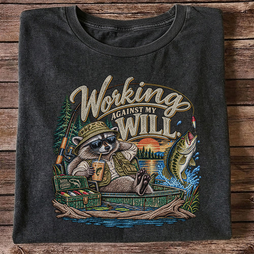 Working Against My Will Raccoon Bass Fishing T-Shirt