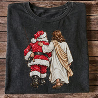 Santa and Robed Companion Fishing Graphic T-Shirt
