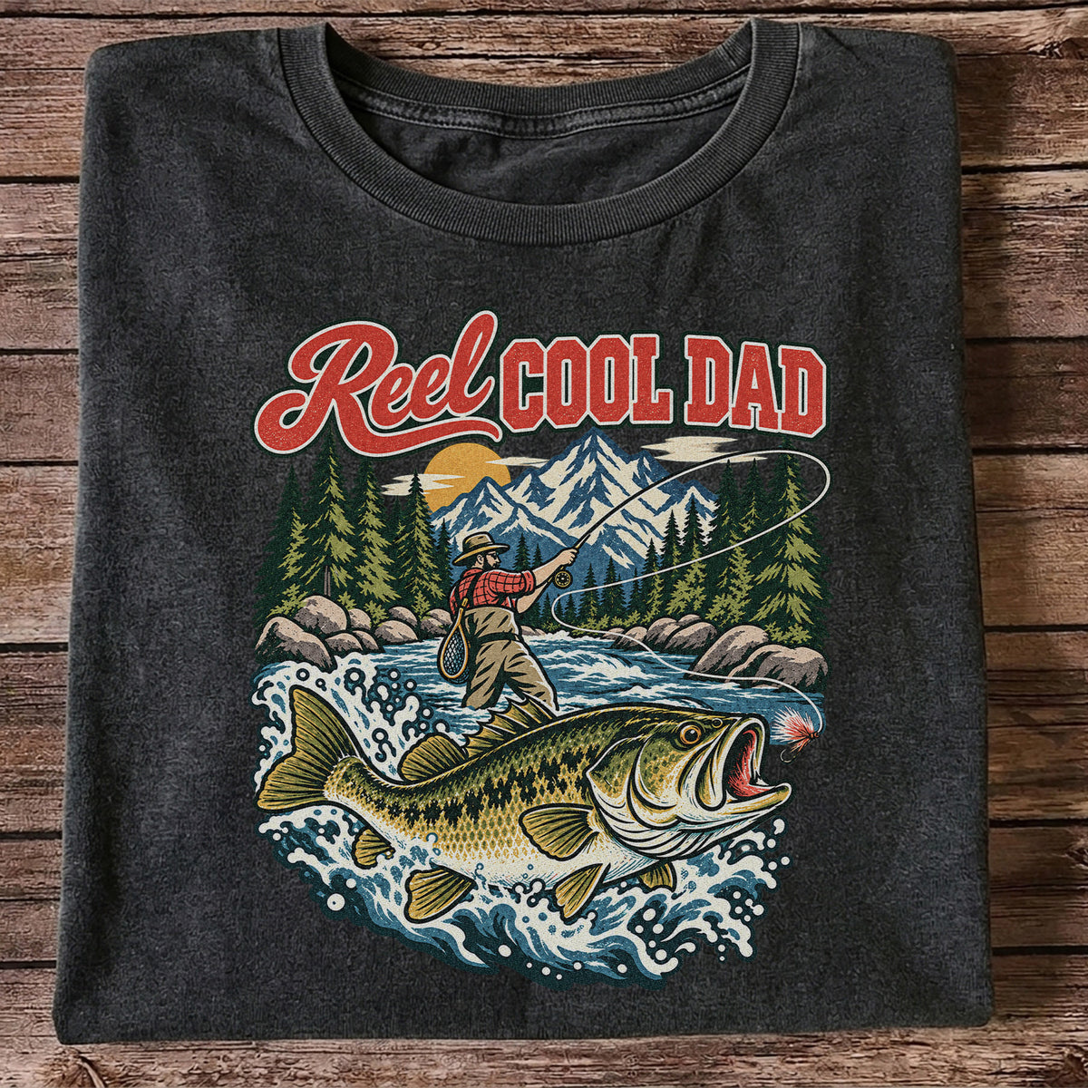 Reel Cool Dad Largemouth Bass Fishing Graphic T-Shirt