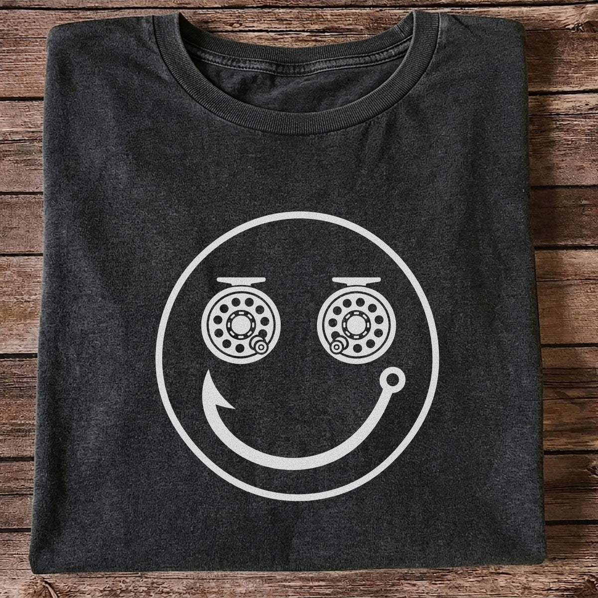 Fishing Reel Eyes Smiley Face Minimalist Graphic T-Shirt