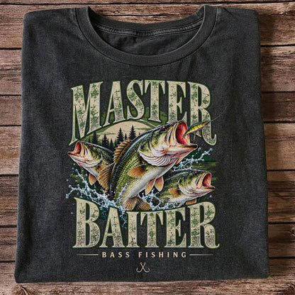 Master Baiter Bass Fishing Funny Vintage Graphic T-Shirt