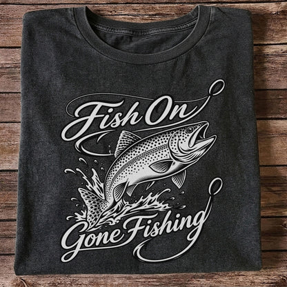 Fish On Gone Fishing Jumping Trout Graphic T-Shirt
