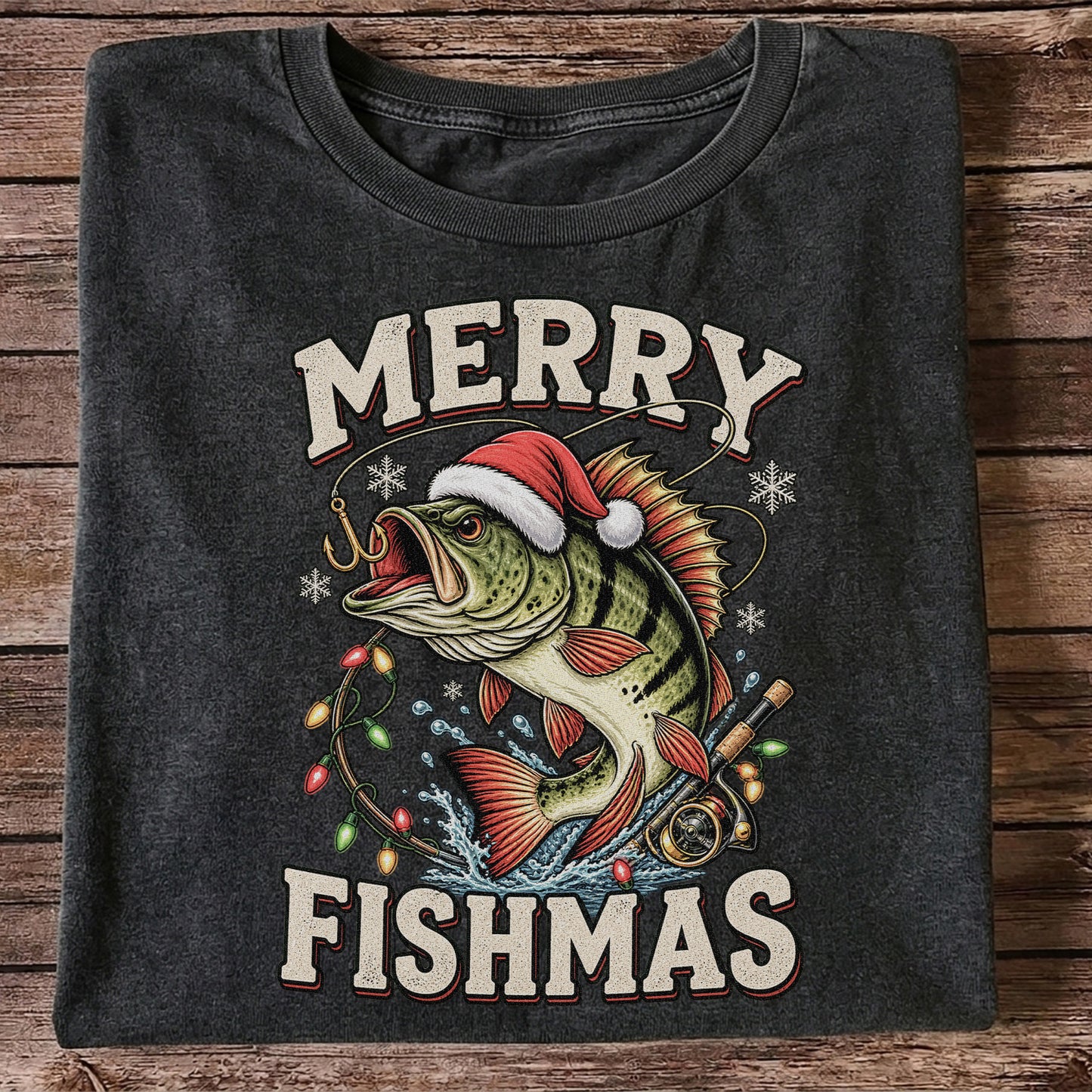 Merry Fishmas Santa Hat Bass Christmas Fishing T-Shirt