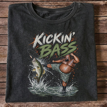 Kickin' Bass Funny Bass Fishing Graphic T-Shirt