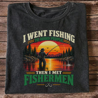 Sunset Fisherman Fishing Humor Graphic T-Shirt