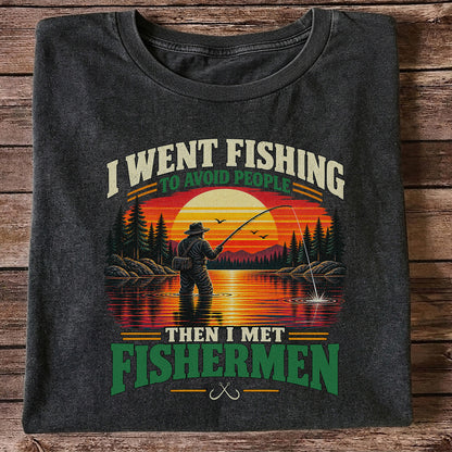 Sunset Fisherman Fishing Humor Graphic T-Shirt
