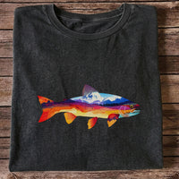 Mountain Sunset Trout Silhouette Fishing Graphic T-Shirt