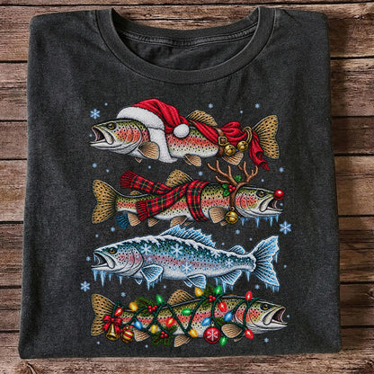 Christmas Rainbow Trout Holiday Fishing Graphic T-Shirt