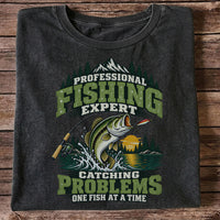 Professional Fishing Expert Catching Problems One Fish at a Time Bass T-Shirt