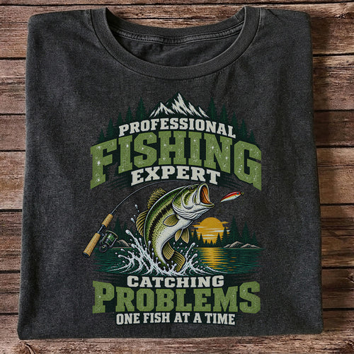 Professional Fishing Expert Catching Problems One Fish at a Time Bass T-Shirt