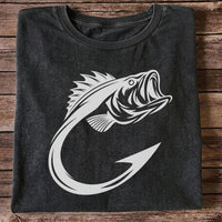 Bass Fish Hook Silhouette Fishing Graphic T-Shirt