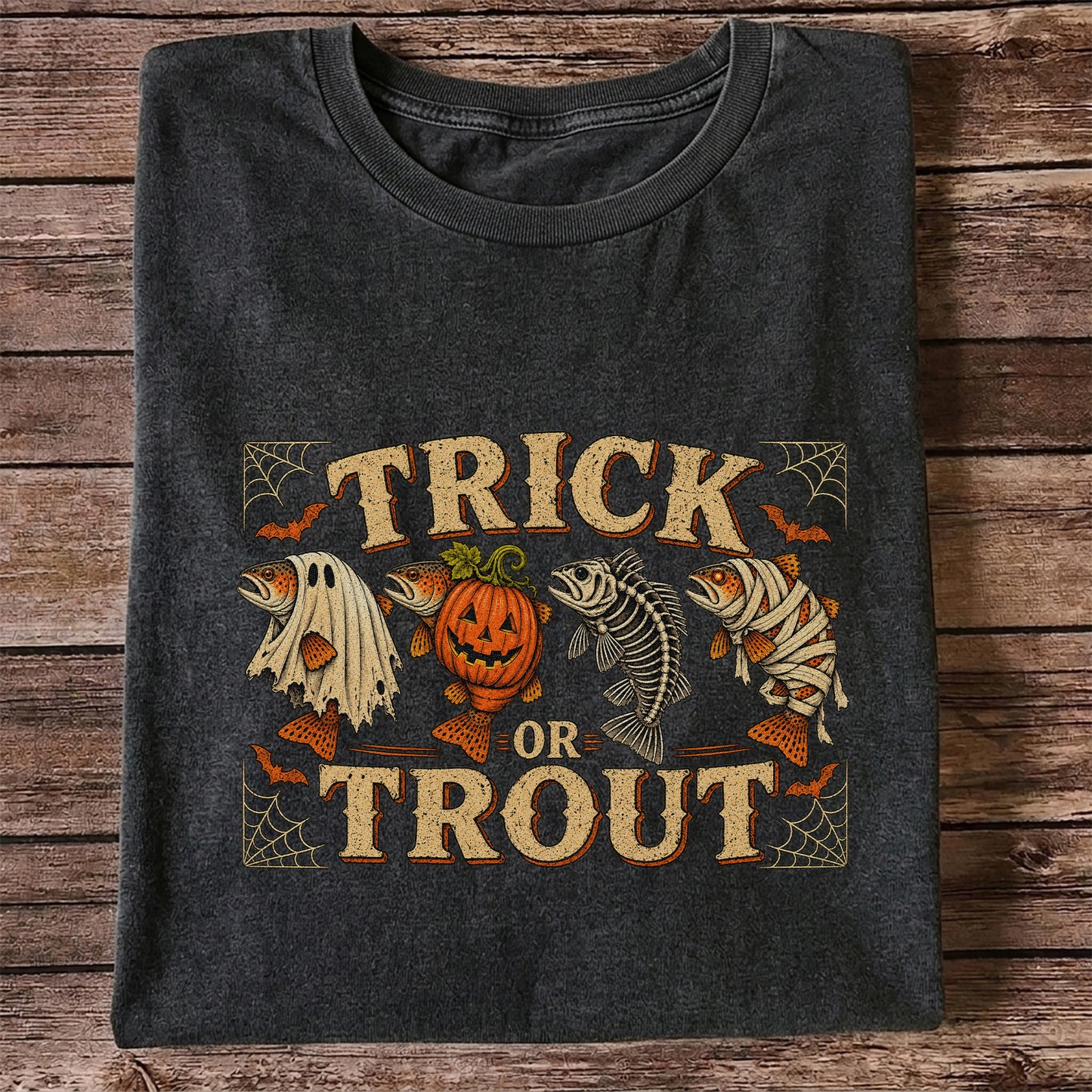 Trick or Trout Halloween Fishing Lineup Graphic T-Shirt