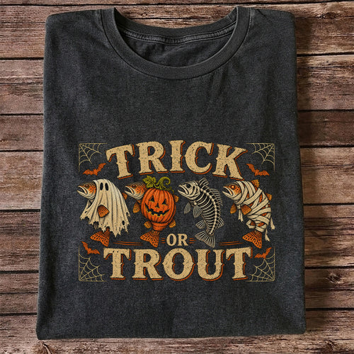 Trick or Trout Halloween Fishing Lineup Graphic T-Shirt