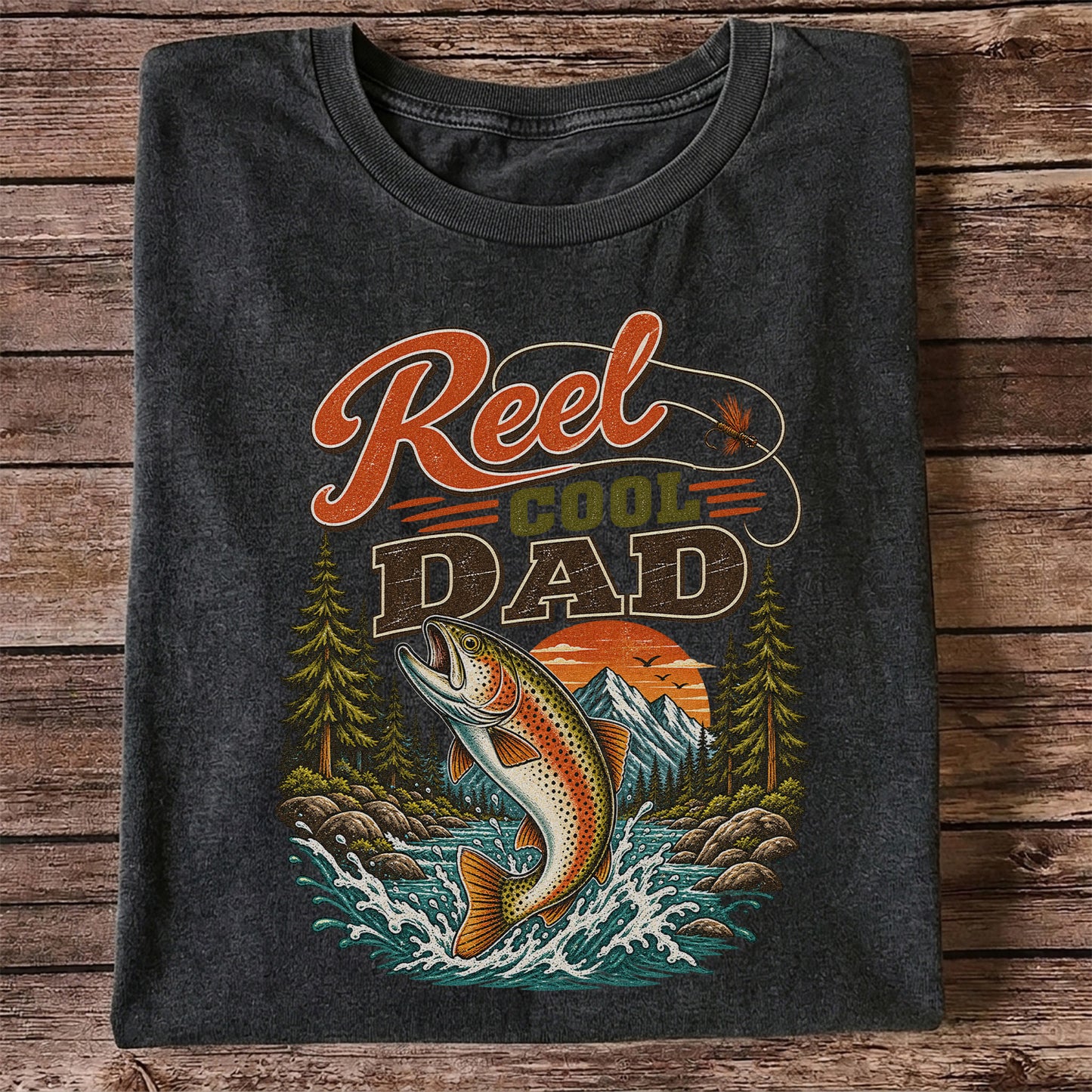 Reel Cool Dad Trout Fishing Graphic T-Shirt