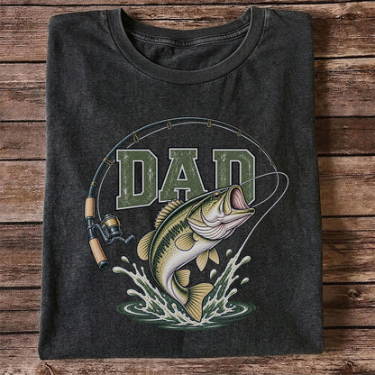 Dad Bass Fishing Rod and Reel Graphic T-Shirt