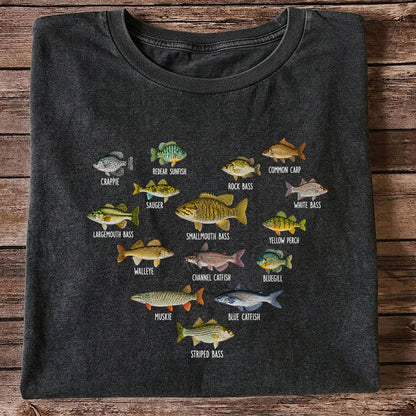 Freshwater Fish Species Chart Fishing Graphic T-Shirt