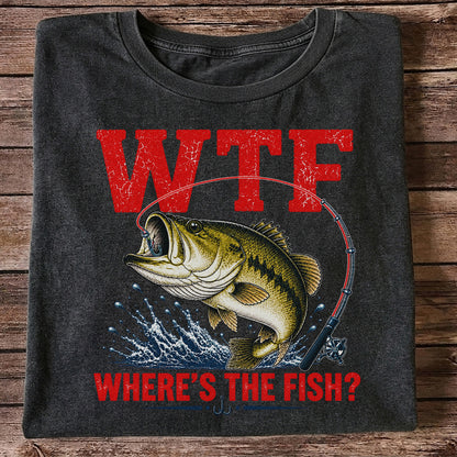 WTF Where's the Fish Largemouth Bass Funny Fishing T-Shirt