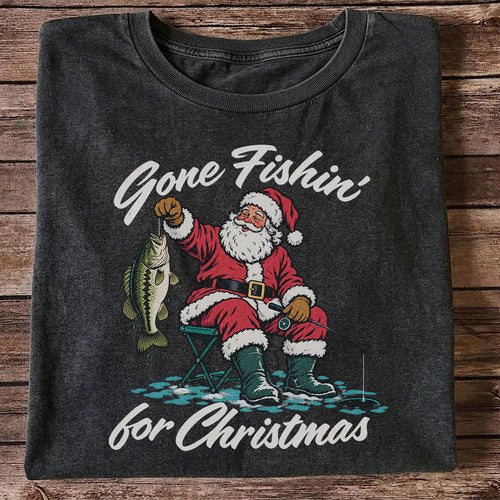 Santa Fishing with Bass Christmas Graphic T-Shirt