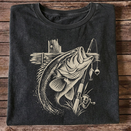 Largemouth Bass Fishing Rod Vintage Graphic T-Shirt