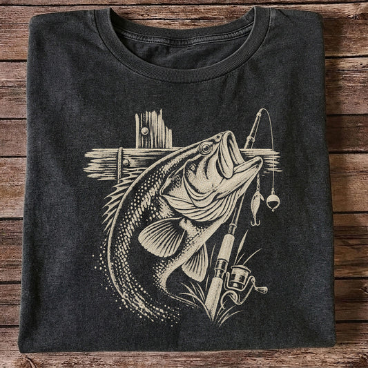 Largemouth Bass Fishing Rod Vintage Graphic T-Shirt