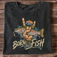 Born to Fish Rainbow Trout Rock Hand Sign Fishing T-Shirt