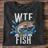 WTF Where's the Fish Funny Rainbow Trout Fishing T-Shirt
