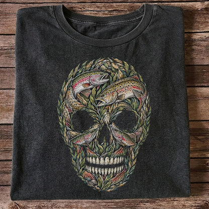 Rainbow and Brown Trout Skull Fishing Graphic T-Shirt