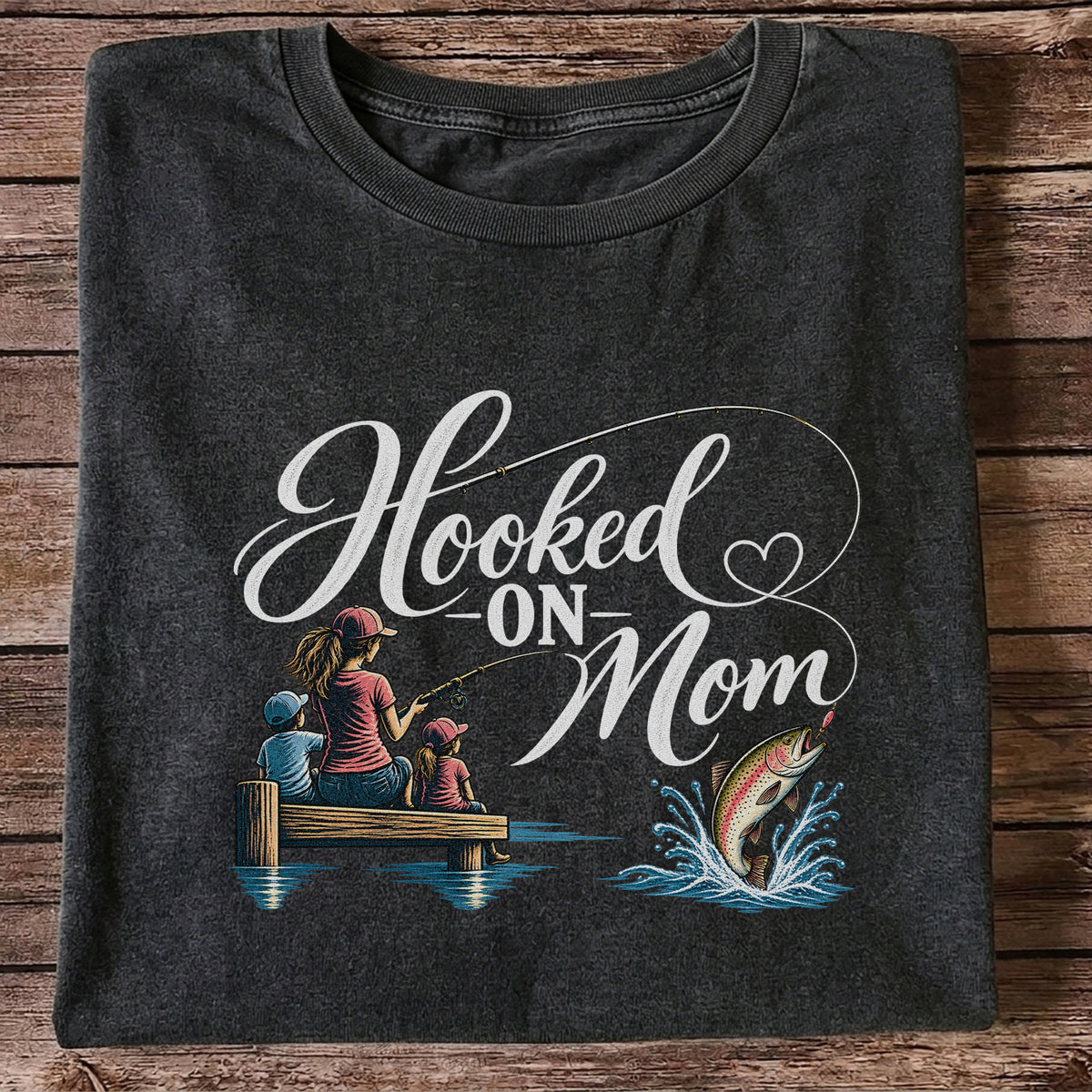 Hooked on Mom Family Fishing Graphic T-Shirt