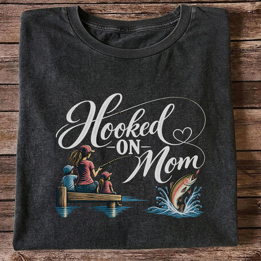 Hooked on Mom Family Fishing Graphic T-Shirt