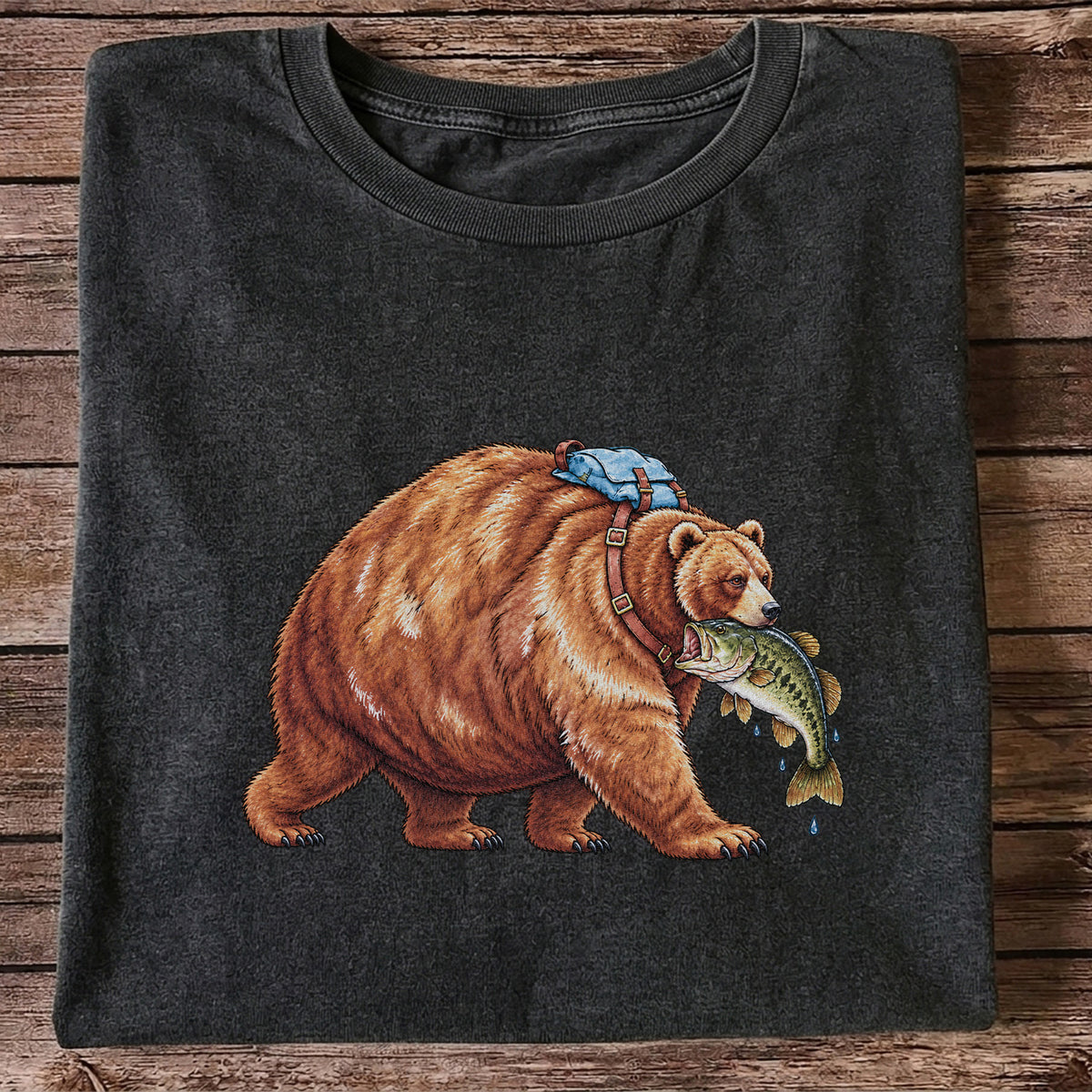 Bear Carrying Bass Fishing Wildlife Graphic T-Shirt