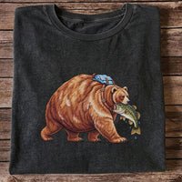 Bear Carrying Bass Fishing Wildlife Graphic T-Shirt