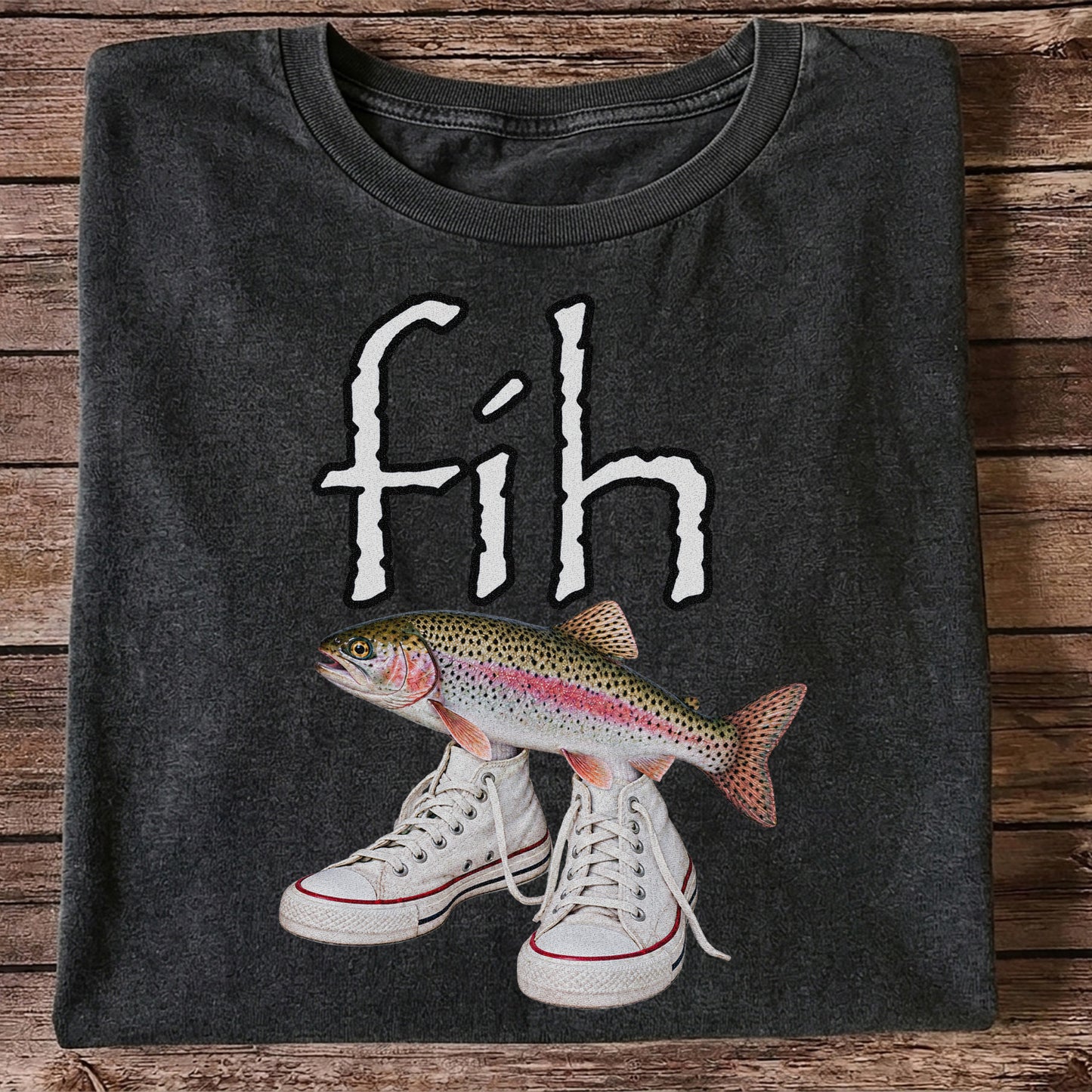 Fih Rainbow Trout Wearing Sneakers Funny Fishing Graphic T-Shirt
