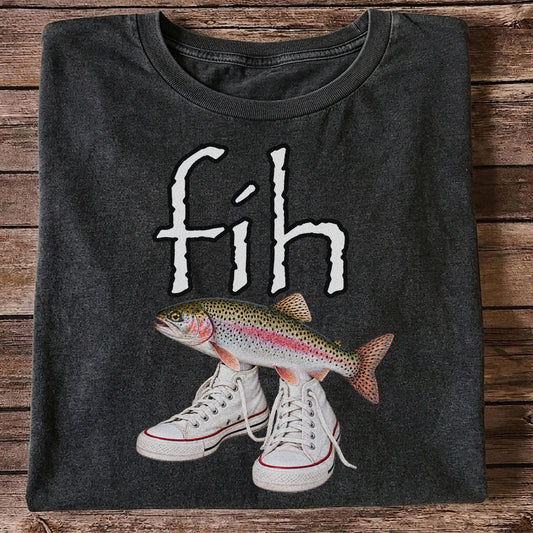 Fih Rainbow Trout Wearing Sneakers Funny Fishing Graphic T-Shirt