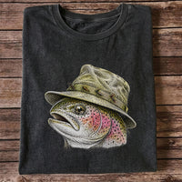 Rainbow Trout Wearing Fishing Hat Graphic T-Shirt