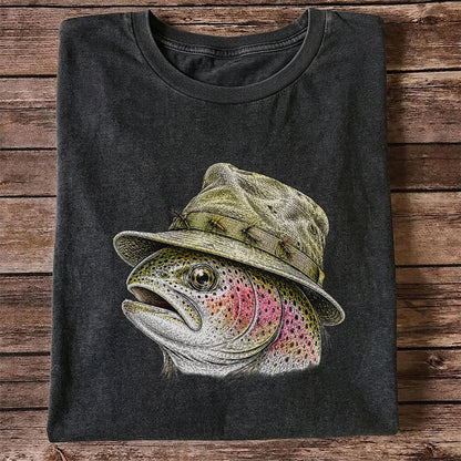 Rainbow Trout Wearing Fishing Hat Graphic T-Shirt