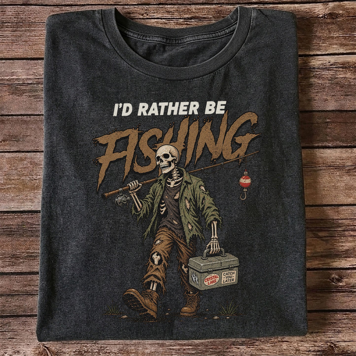 I'd Rather Be Fishing Skeleton Angler Graphic T-Shirt