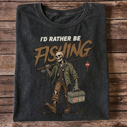 I'd Rather Be Fishing Skeleton Angler Graphic T-Shirt