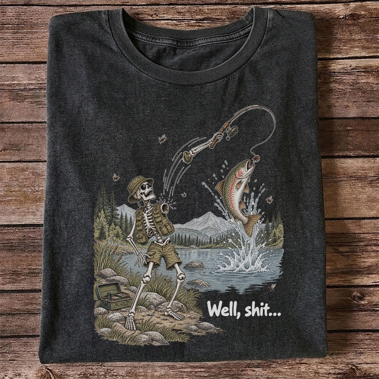 Funny Fishing Skeleton T-Shirt, Trout Fishing Tee
