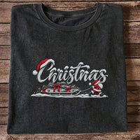 Christmas Santa Pulling Trout Fishing Sled Graphic T-Shirt