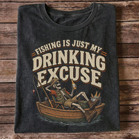 Fishing Is Just My Drinking Excuse Skeleton Angler T-Shirt