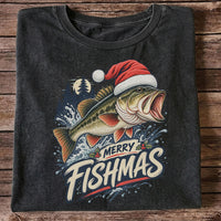 Merry Fishmas Santa Hat Largemouth Bass Fishing T-Shirt