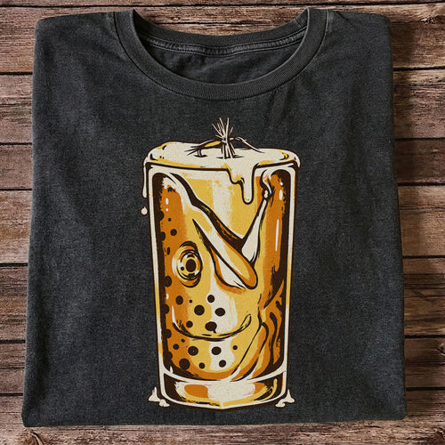 Vintage Trout in a Beer Glass Fishing Graphic T-Shirt