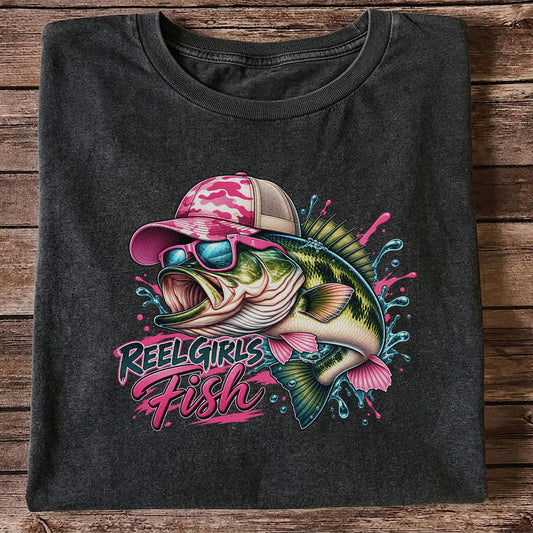 Reel Girls Fish Pink Largemouth Bass Fishing T-Shirt