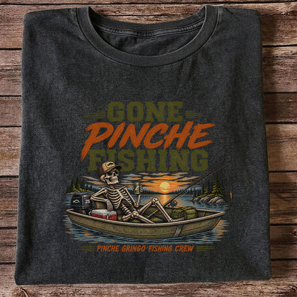 Gone Pinche Fishing Crew Skeleton in a Fishing Boat Graphic T-Shirt