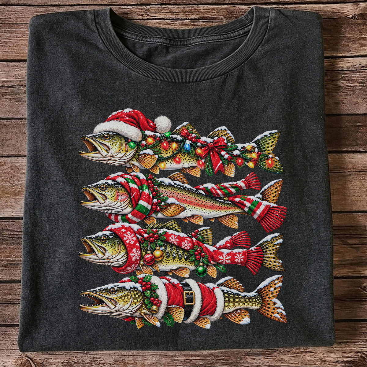Christmas Trout Fishing Holiday Graphic T-Shirt
