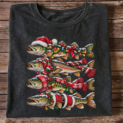 Christmas Trout Fishing Holiday Graphic T-Shirt