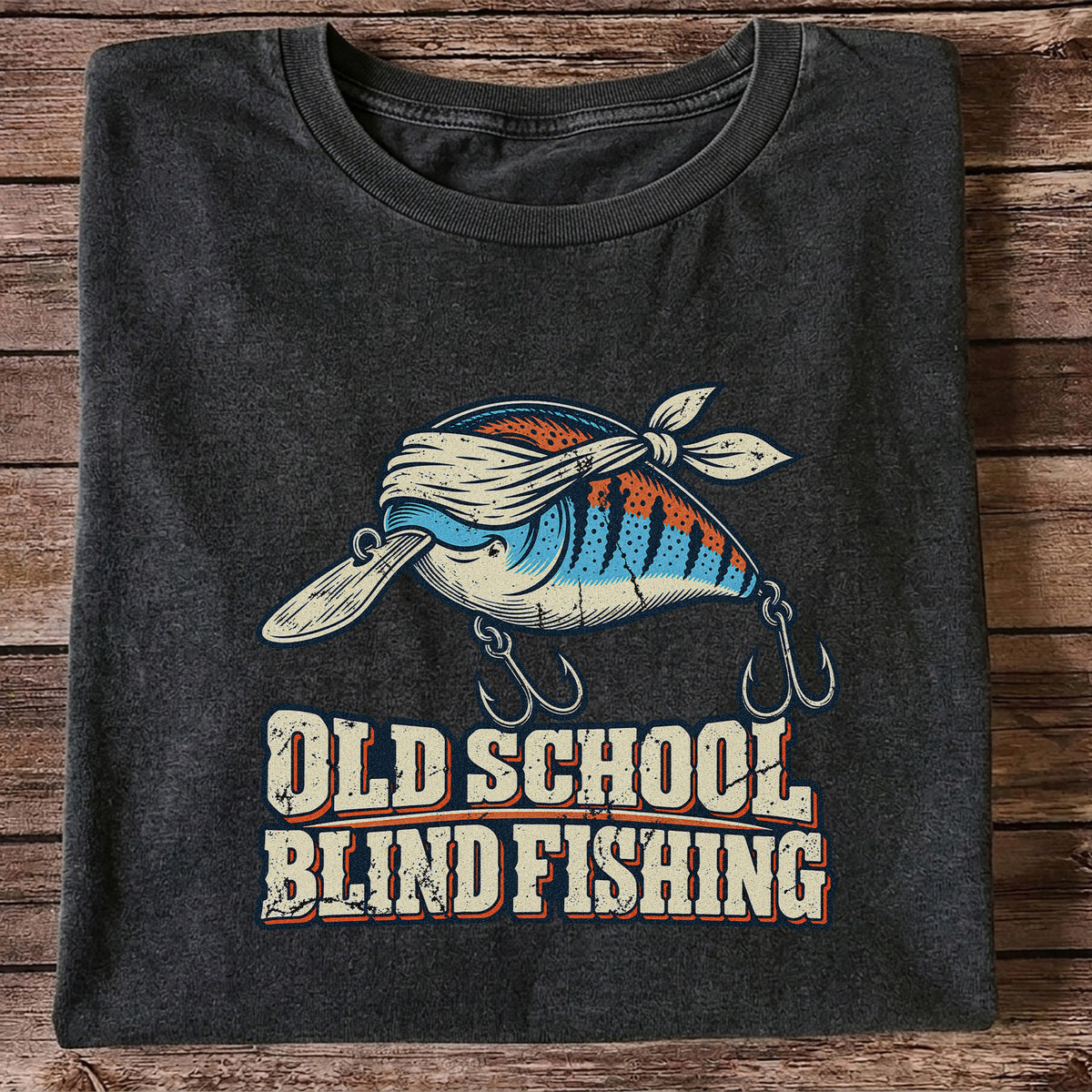 Old School Blind Fishing Blindfolded Lure Graphic T-Shirt