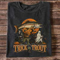 Trick or Trout Halloween Fishing T-Shirt, Vintage Trout Angler Tee