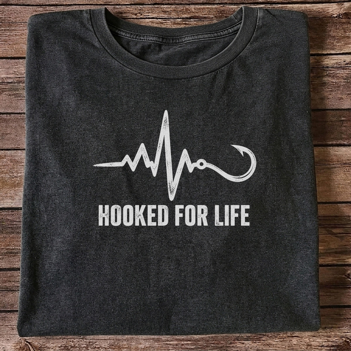 Hooked for Life Fishing Hook Heartbeat Graphic T-Shirt